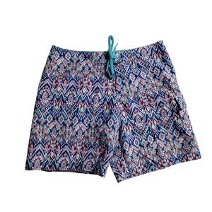 Raya Sun Tribal Print Board Shorts Swim Trunks Blue Pink Teal Size S